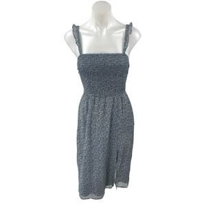 Abercrombie & Fitch Blue Floral Sleeveless Smocked Cami Midi A-Line Dress Sz XS